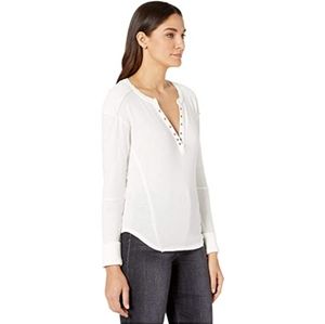 We The Free Women's Military Mix Cotton Studded Henley Top Pink Size Medium